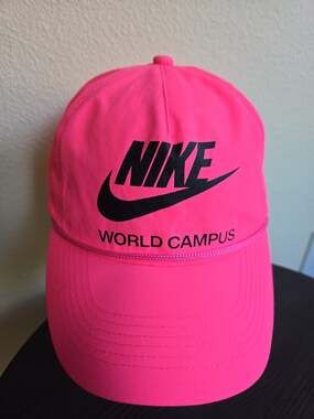 Nike World Campus Employee Neon Pink Hat Cap Snapback Nylon Rope NEW